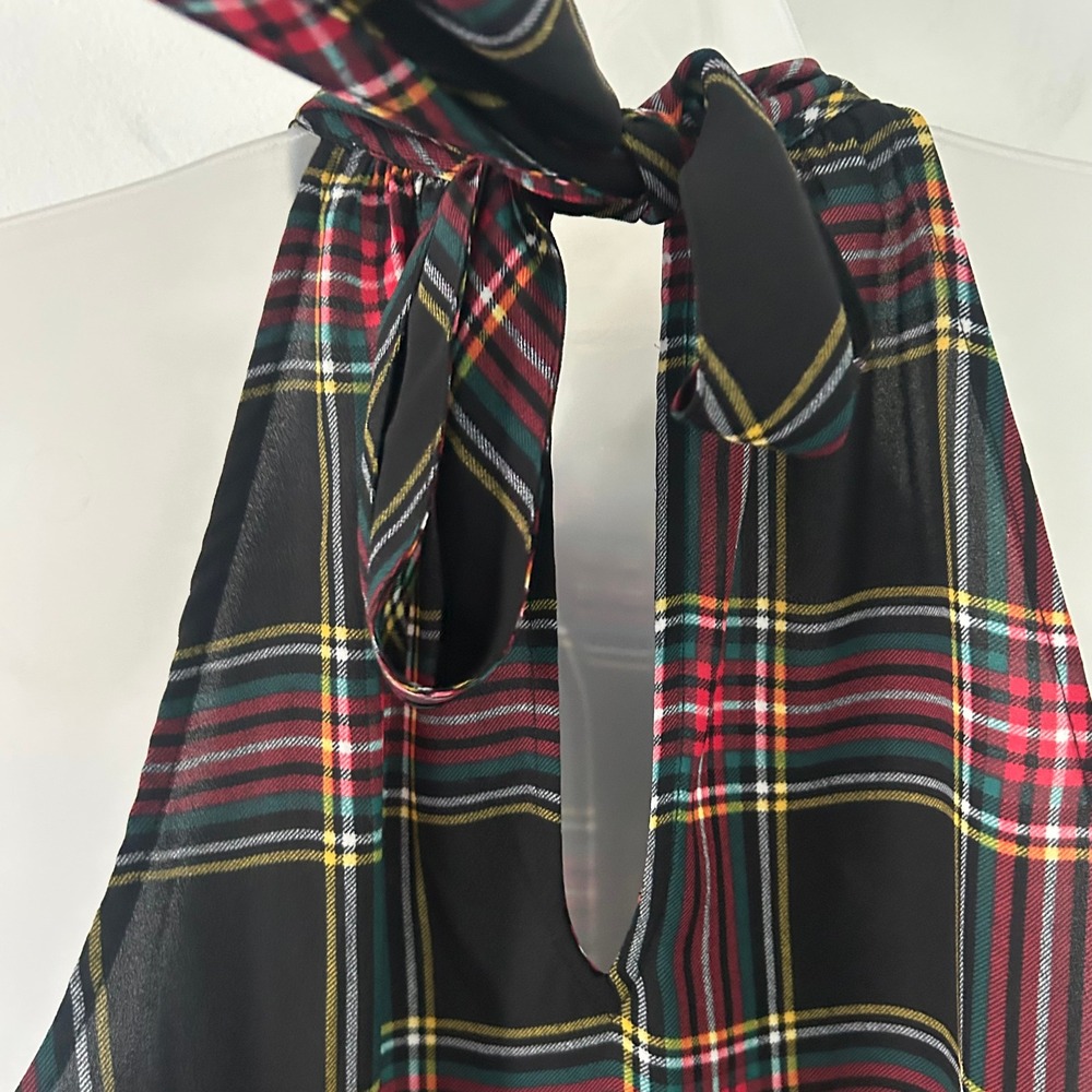J.Crew Factory Plaid Sleeveless Tie Neck Tartan Dressy Blouse 4 Excellent - Picture 6 of 8